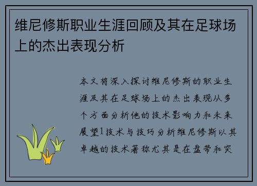 维尼修斯职业生涯回顾及其在足球场上的杰出表现分析